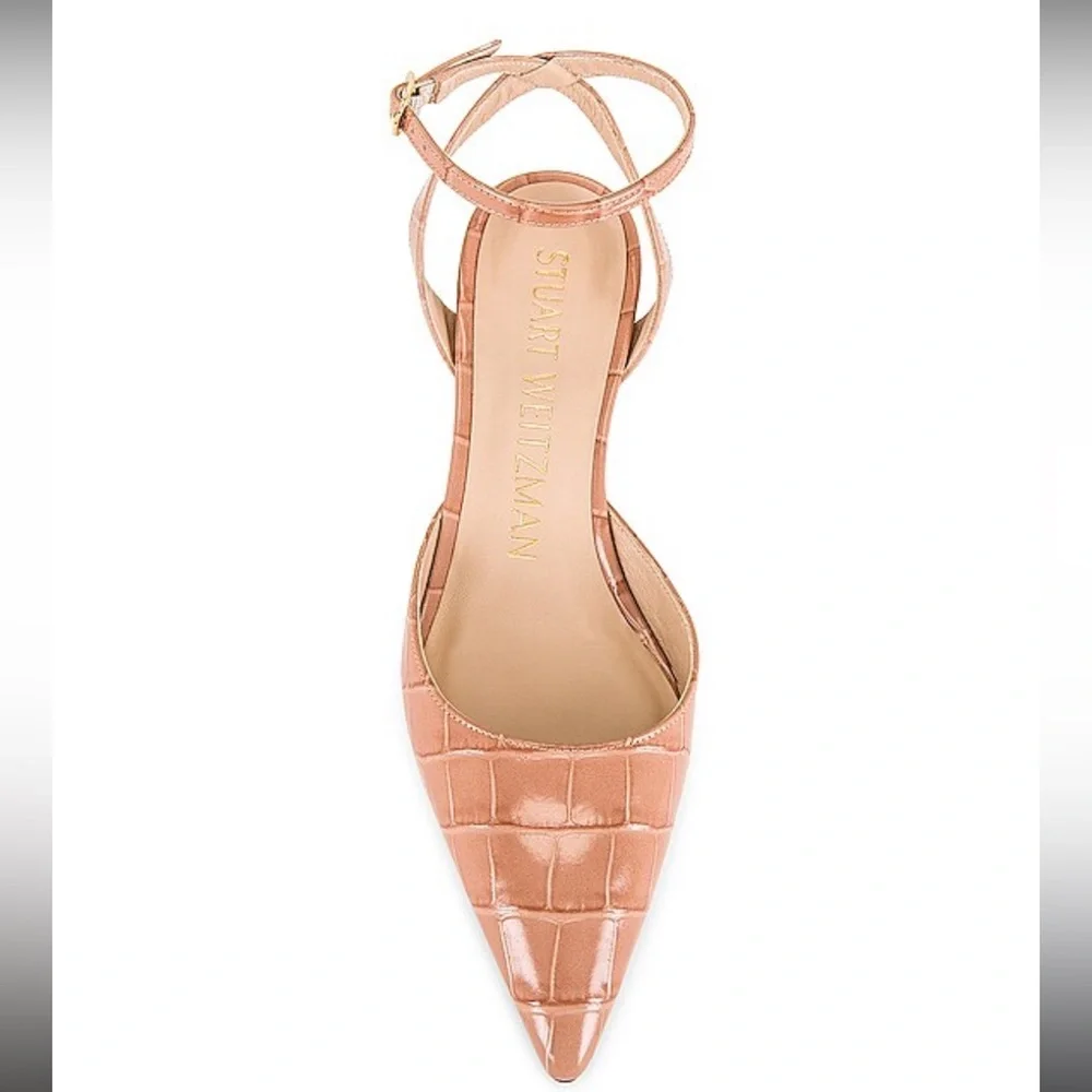 NEW NIB Stuart Weitzman Barelythere 50 Pump In Toast Printed Soft Croc